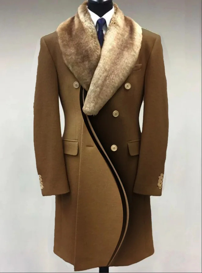 Customized European and American autumn and winter navy blue mens wool coat with collar print medium long casual jacket only for men 241025