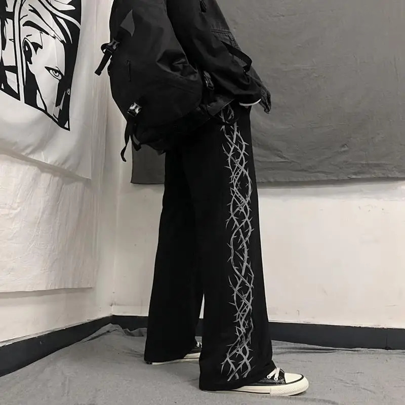 Japanese Y2k Oversize Graphic Wide Sweatpants Men Streetwear Print Casual Track Pants Male Sport Straight Trousers 241024
