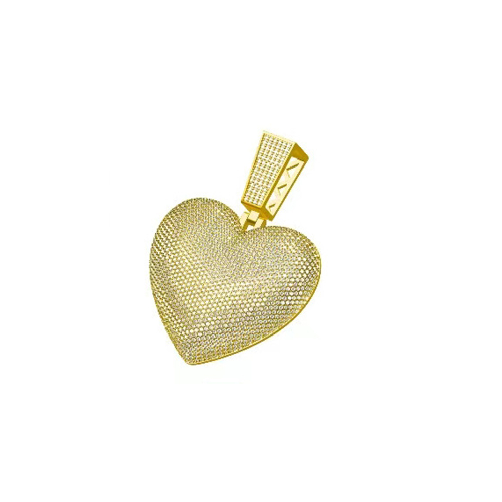 Hip Hop Large Heart Shape Pendant Necklace Full 5A Zircon Gold Plated Woman Man Jewelry