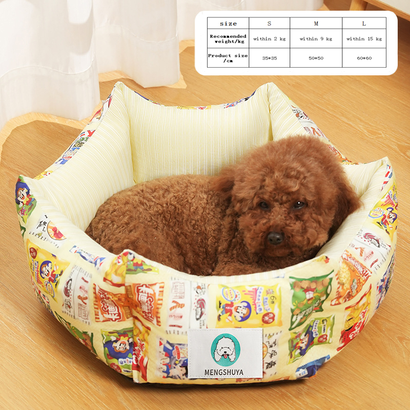 2024 New hexagonal shape dog kennel cat kennel cartoon pattern cute dog sleeping mat for all seasons