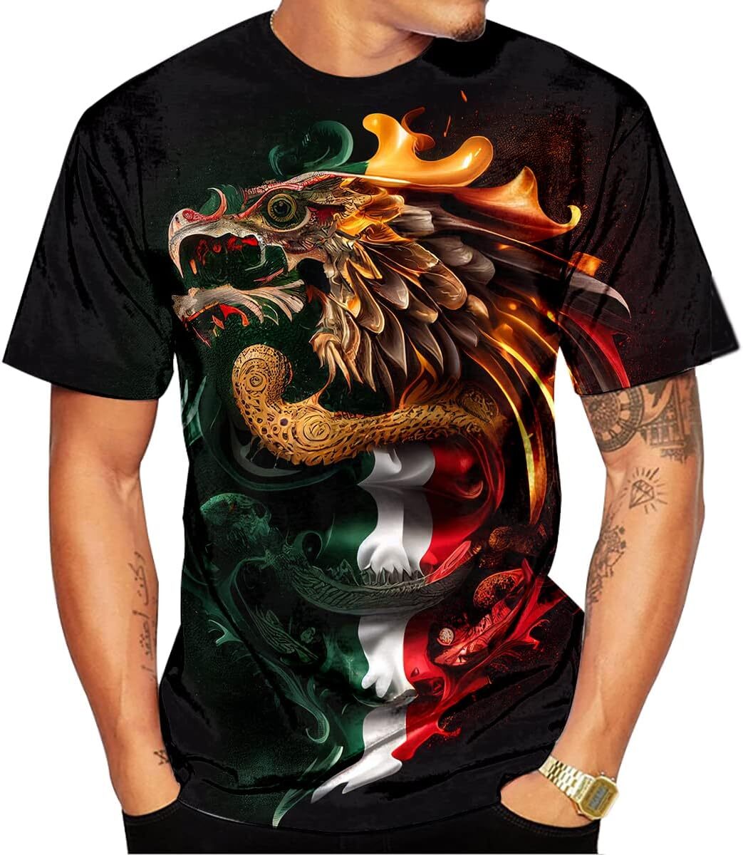 Mens T-shirt for Men Summer Short Sleeve Tees Tops Mexico Theme Shirt Wolf Graphic Shirt tee Casual tops summer clothes