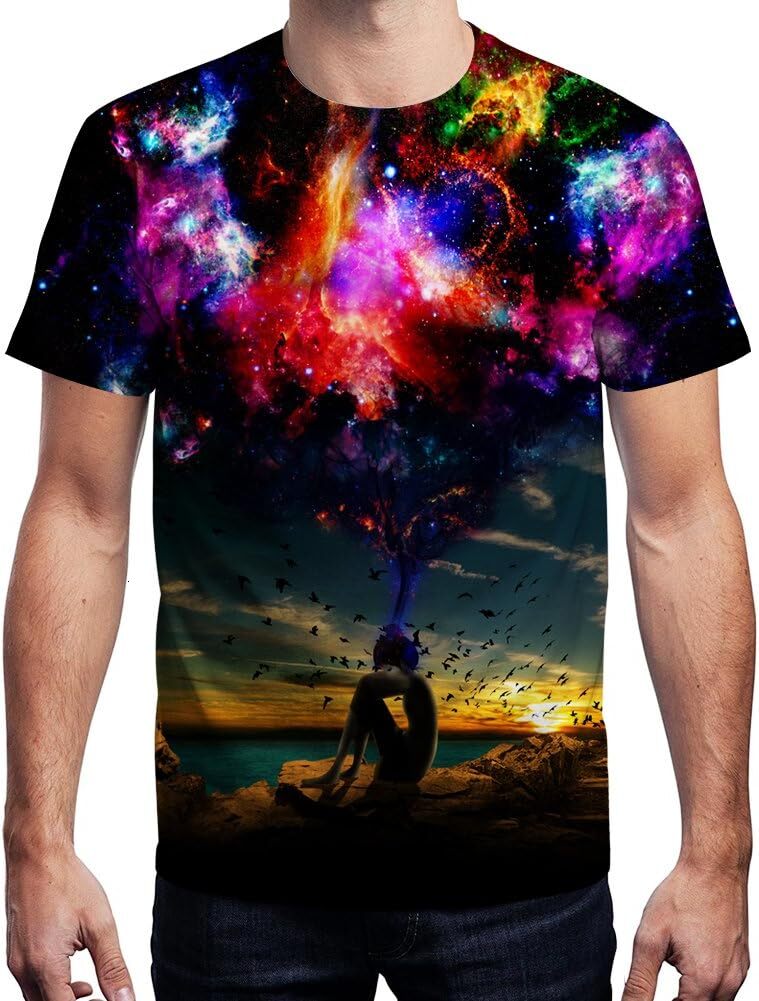 Mens T shirt Unisex 3D Print Shirts Colorful Space Graphic Tees for Men Women Teens tee Casual tops summer clothes