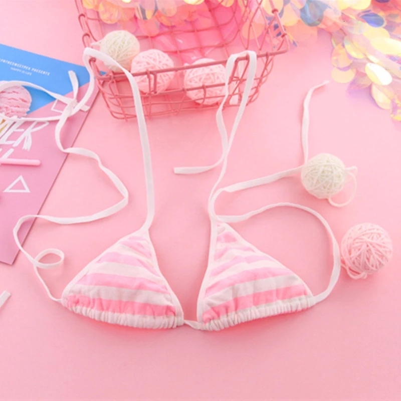 2025 New designer Japanese sexy girl Lolita Kawaii blue pink white striped trend mini bikini adult role playing women s bra lingerie set Frenum swimsu
