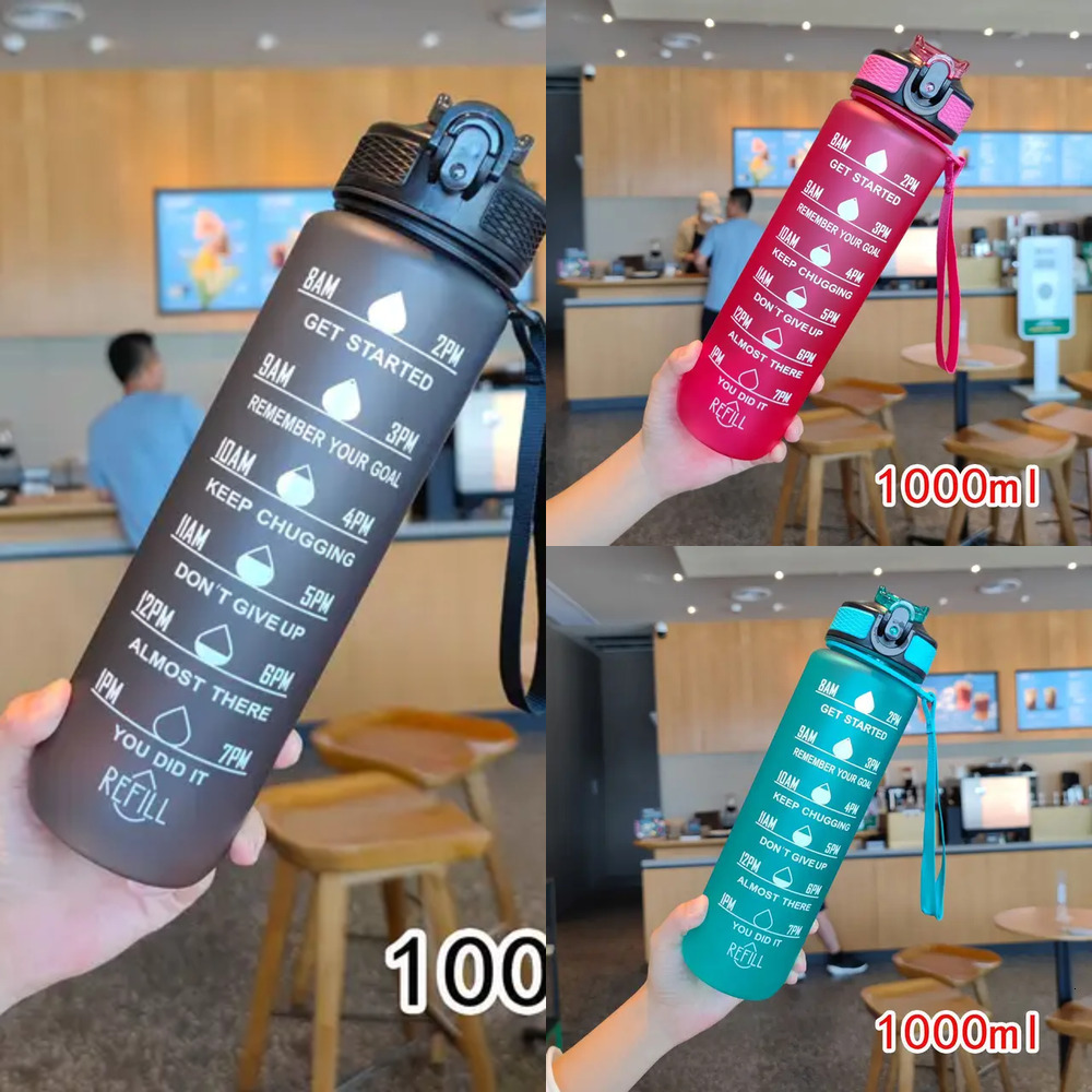 New 1L Motivational Sport Water Bottle Leakproof Bottles Drinking Outdoor Travel Gym Fiess Jugs For Kitchen Cups