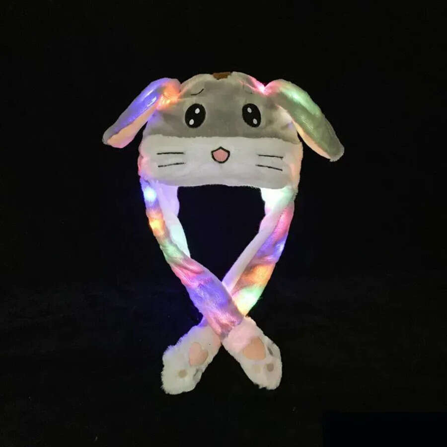 LED Light Up Plush Rabbit Funny Glowing And Ear Moving Bunny Cap For Women Girls Cosplay Christmas Party Holiday Hat G1113