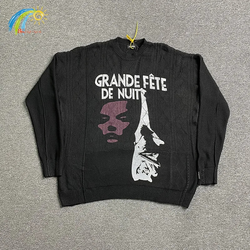 23FW High Quality Purple Portrait Letter Print RAF SIMONS Sweater Men Women 1 Tags Oversized Crewneck Knit Sweatshirts 241025