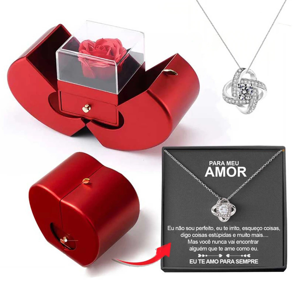 Valentines Day Gift for Girlfriend Red Jewelry Box Necklace Eternal Rose for Girl Mothers Day Year Gift 241025