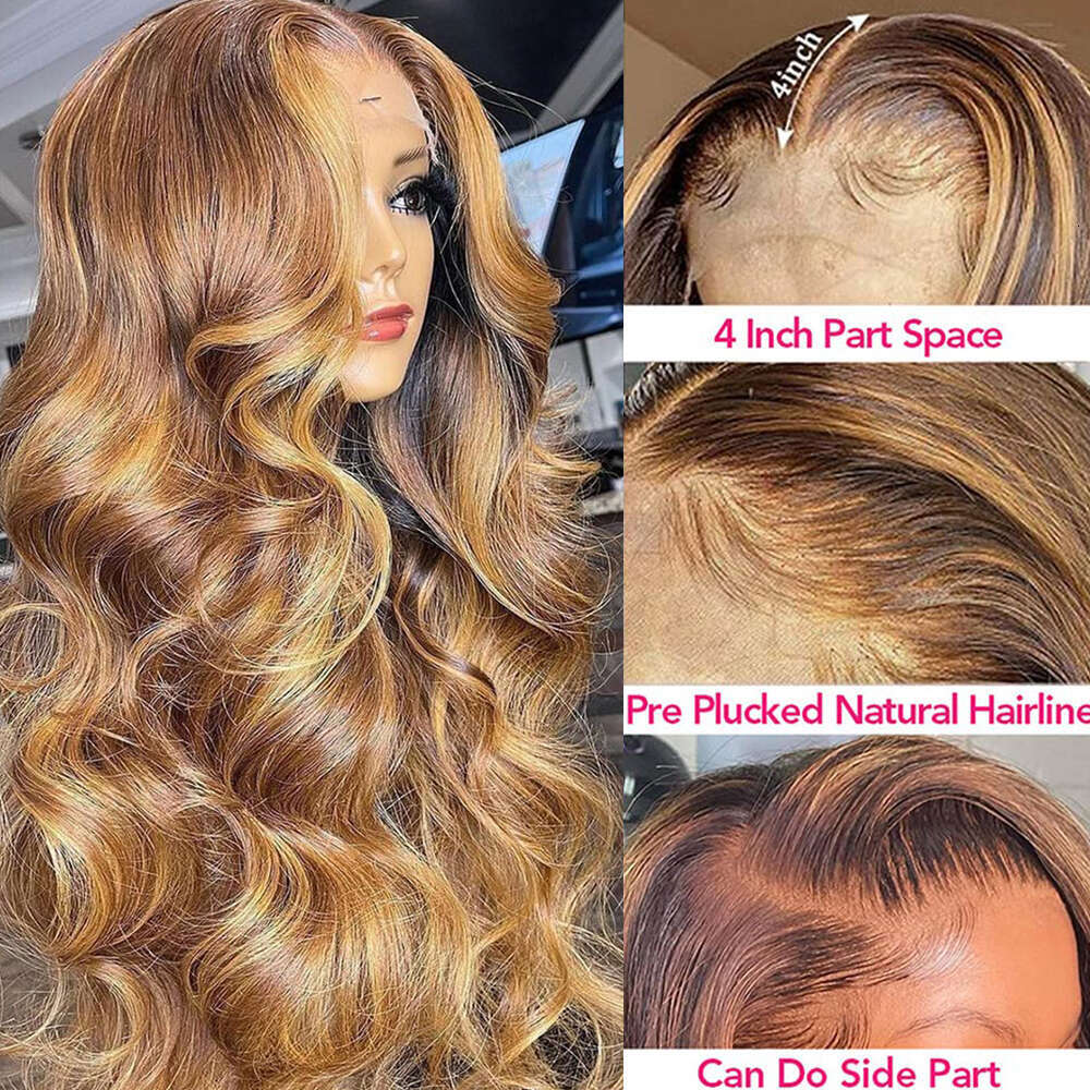 13X6 HD Frontal Body Wave Highlight Human Hair Wigs For Women Ombre 13X4 Honey Blonde Lace Front Wig Sale