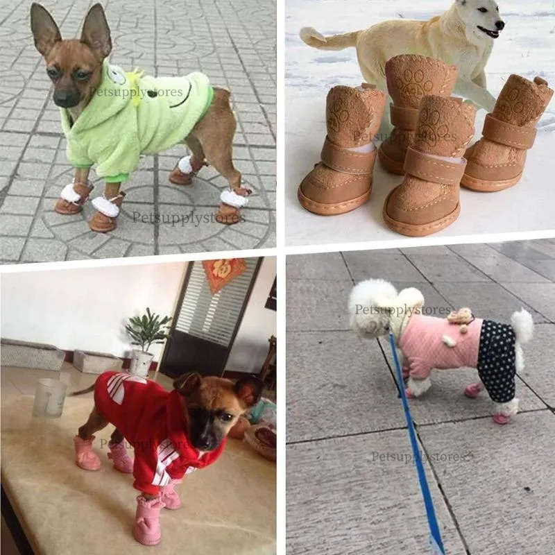 Dog Shoes Boots Waterproof Winter Anti-slip Puppy Cat Rain Snow Booties Footwear for Small Dogs Chihuahua - Pink