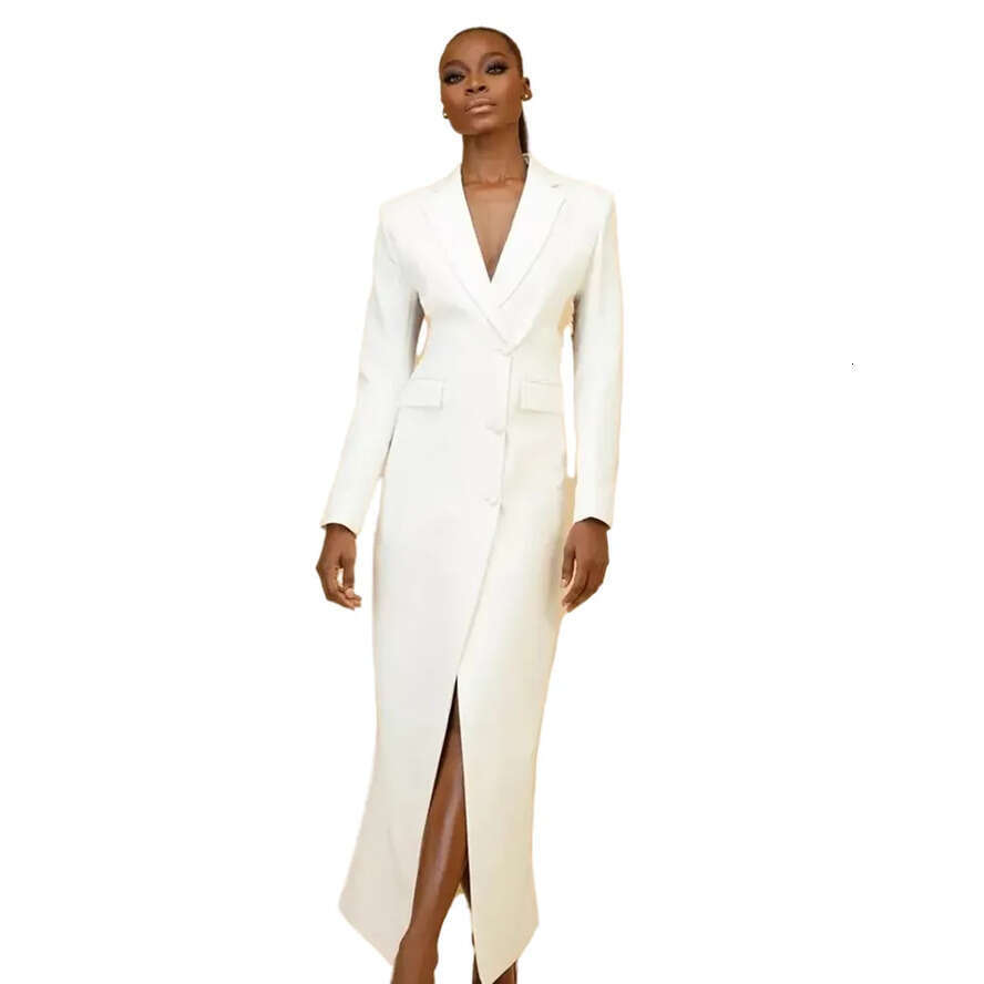 White Suits Elegant Evening Dresses For Women Front Split Long Sleeves Deep V Neck Formal Party Gowns Mother Prom Dress Special Ocn Wear Mal