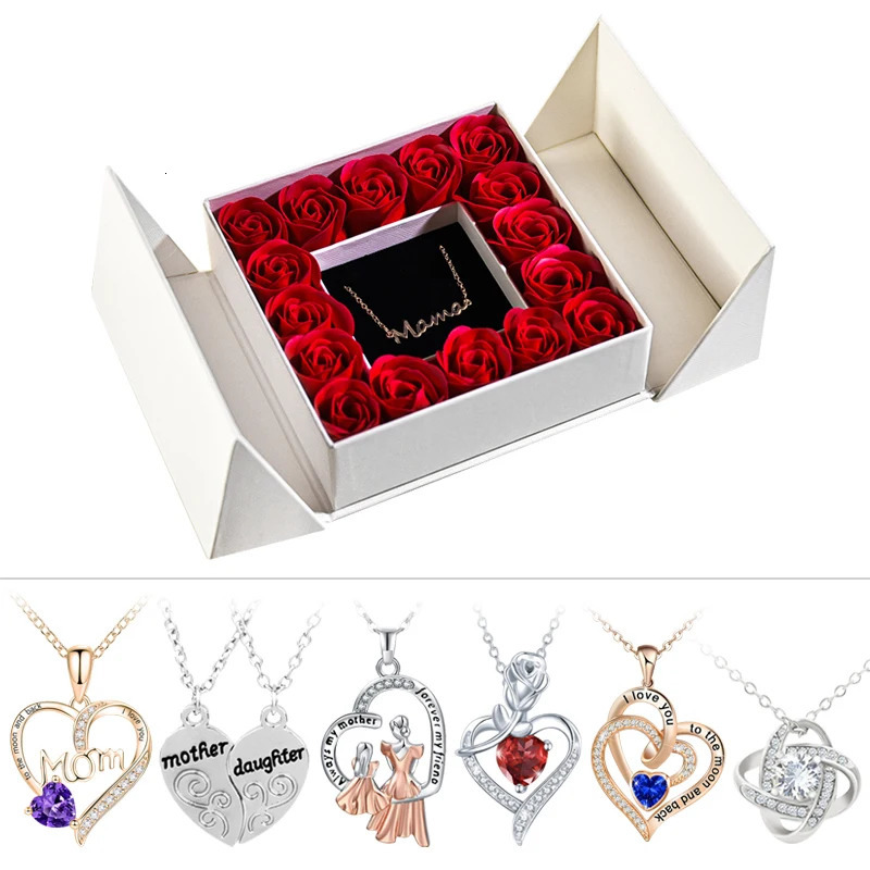 Womens jewelry pendant necklace/w soap eternal rose gift box Mothers Day necklace jewelry wedding anniversary gift 241025