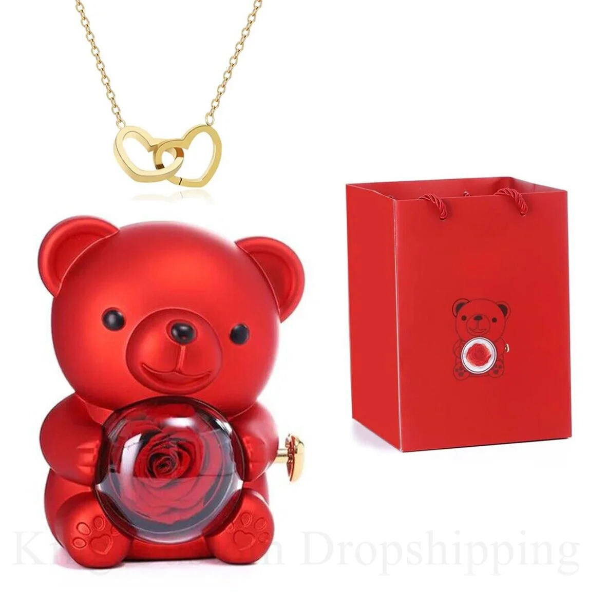 Rotating Rose Bear Bead Treasure Box Customized Name Necklace Eternal Flower Gift Box Valentines Day Christmas Gift 241025