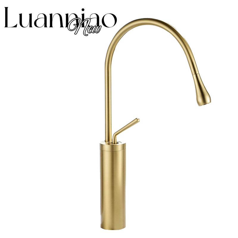 Basin faucet single handle hot and cold water purification 360 degree rotatable faucet brass material brushed gold