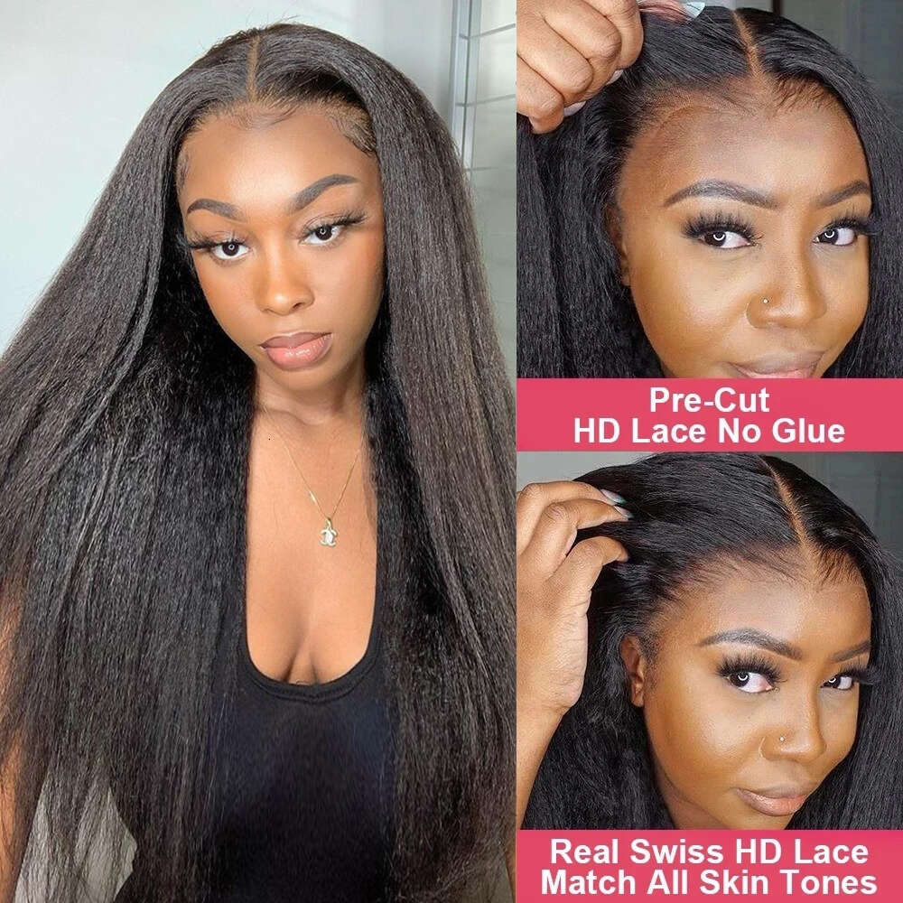 Pre Cut Glueless Wig Human Hair Ready To Wear And Go Preplucked Brazilian Yaki Kinky Straight Wigs For Women