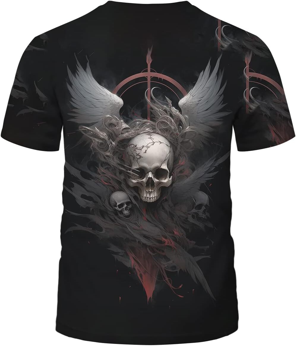 Mens T shirt Men's Trippy 3D Print Skull Wave Cool Graphic Casual Short Sleeve T-Shirts,Black,3XL tee Casual tops summer clothes