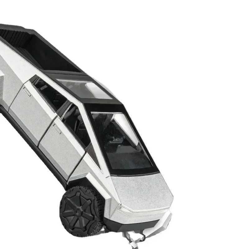 High Quality 1 36 Tesla Cyber Truck Alloy Car Model Die Casting Car Toy Sound Light Leather Truck Childrens Christmas Gift Boy Toy T241025