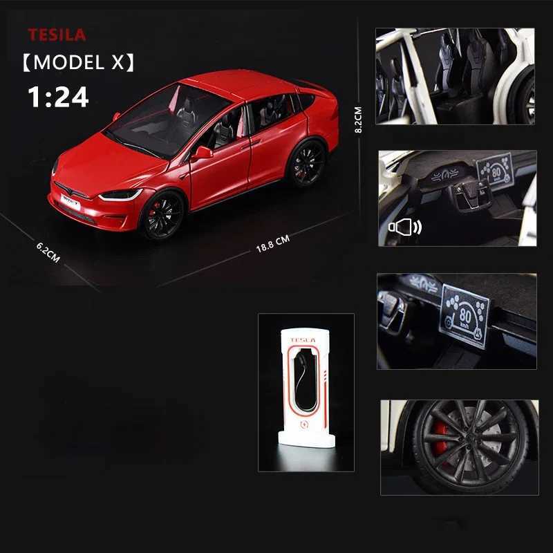 1 24 Tesla Model X Tesla Model 3 Alloy Die Casting Toy Car Model Sound and Light Childrens Toy Collectibles Birthday Gift M241025