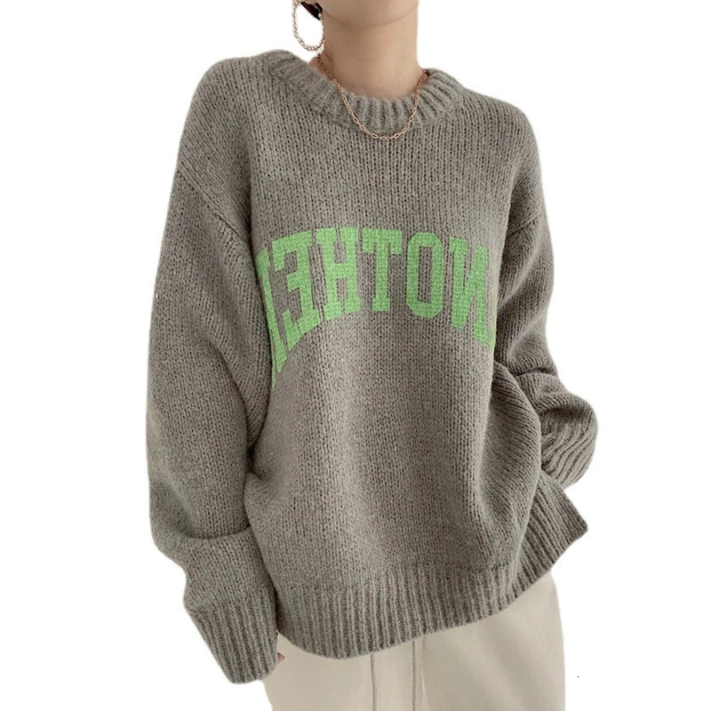 Korean Fashion Autumn and Winter Candy Color Sweater Pullovers for Women Loose Oversized Letter Knitted O Neck 241025