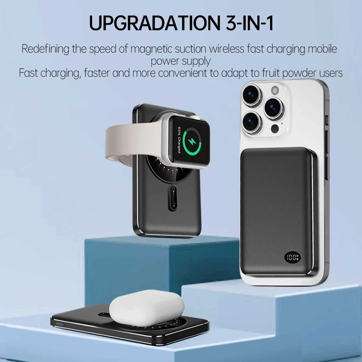 Hot Sale F19s 10000mAh 3-in-1 Magnetic Wireless Power Bank for iPhone PD20W Fast Charging for Watch Portable Spare Battery T241026