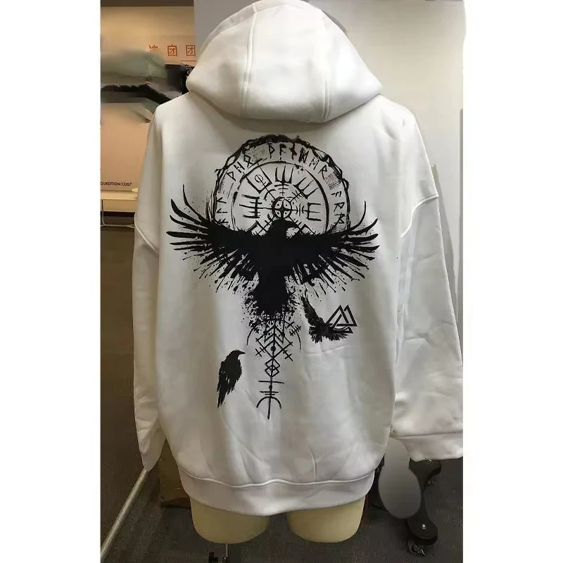 Viking Totem Printed Hoodie Cotton Fleece Mens Loose Casual Eagle Super Cool Personal Sweatshirt 241025