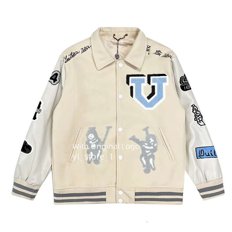 Louisvuitonn jacket Designer Mens Varsity Jacket Baseball Outerwear Coat Wool Fleece Flocking Leather Embroiderd Single Breasted Couples Uniform lvjacket faf