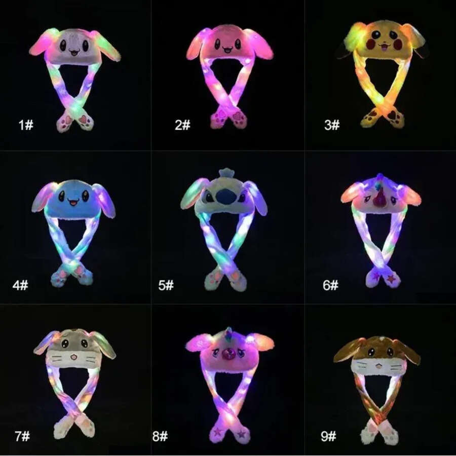 LED Light Up Plush Rabbit Funny Glowing And Ear Moving Bunny Cap For Women Girls Cosplay Christmas Party Holiday Hat G1113