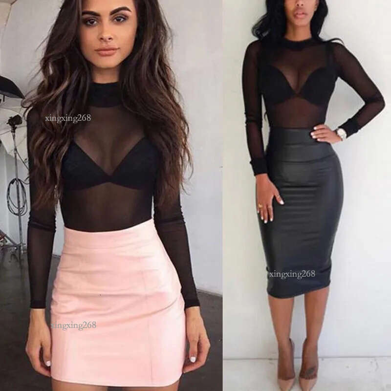 Women T-Shirt Female Sheer Mesh Fishnet Long Sleeve Turtleneck Tops Sexy Ladies Transparent See-Through Hollow Out Clothing 210522