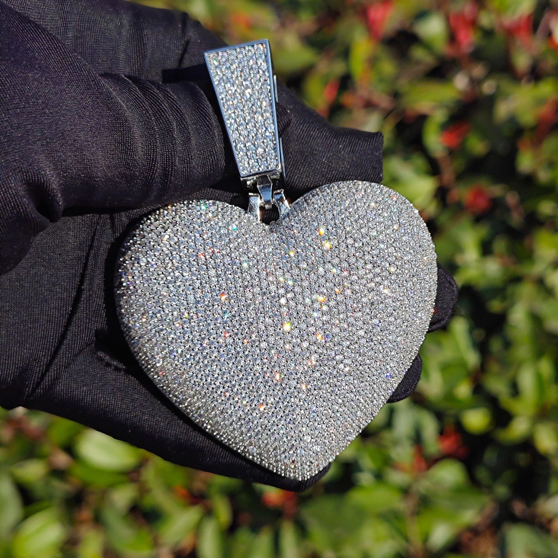 Hip Hop Large Heart Shape Pendant Necklace Full 5A Zircon Gold Plated Woman Man Jewelry