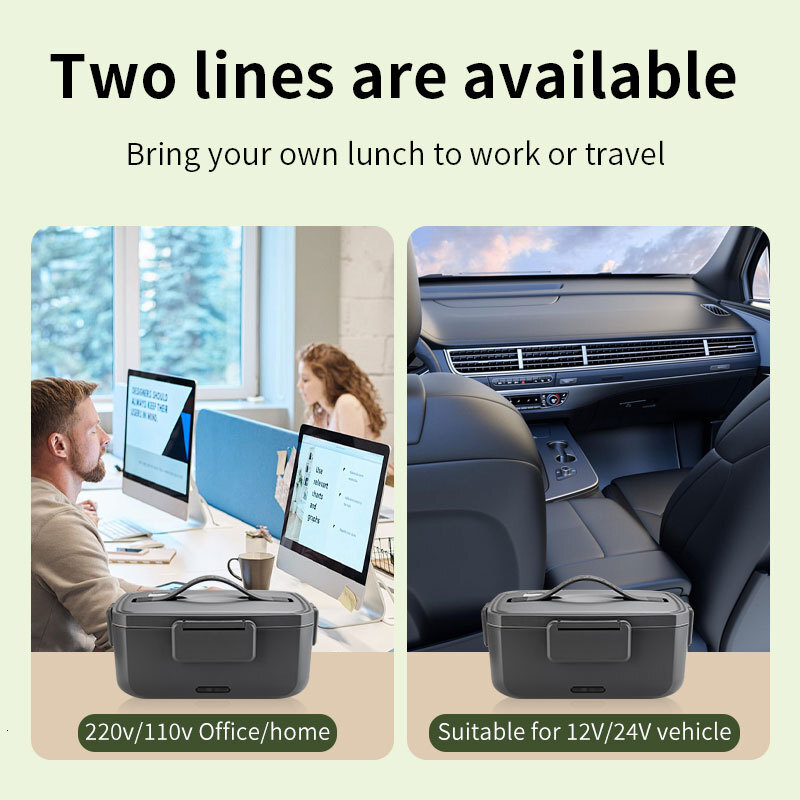 220+12/24v Electric Lunch Boxes Car Plug-in Portable Water Free Fast Heating Bento Lunchbox With High Power 90W And Large Capacity 2.0L