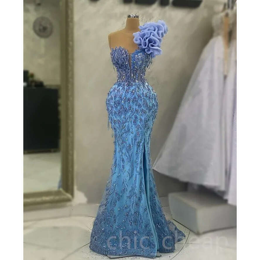 April Ebi Aso Mermaid Lace Prom Dress Beaded Crystals Sexy Evening Formal Party Second Reception Birthday Engagement Gowns Dresses Robe De Soiree ZJ E