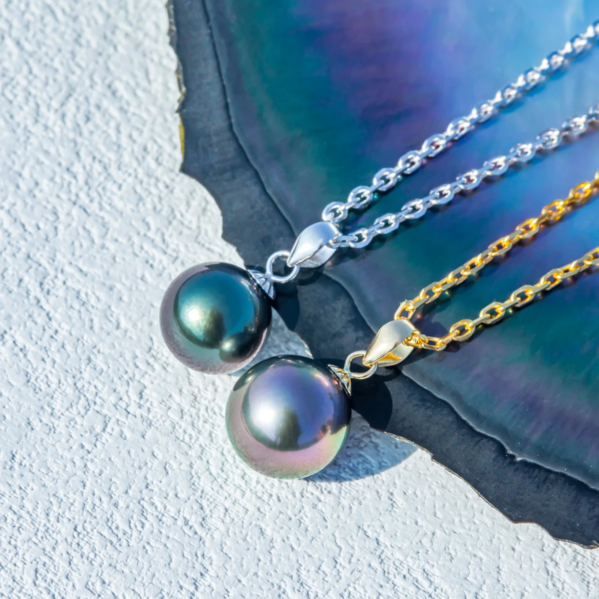 AnuJewel 18K white gold 9-1m natural Tahitian black pearl Mo silica pendant necklace silver chain sea pearl wholesale 241025