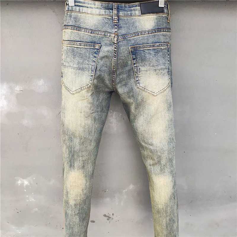 High Quty Men Jean Hole Patch Fashion Versatile Ripped Jeans Stretch Pencil Pant Strtwear Elastic Hip Hop Star Pattern Jean X250129