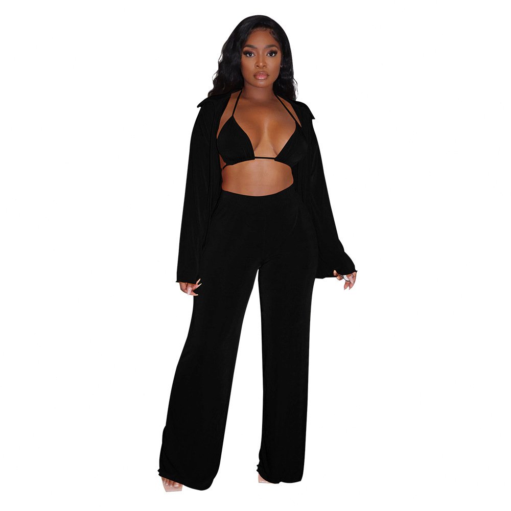 solid Elegant Plus Size Matching Sets For Women Crop Top 2023 Autumn Female Three Piece Pant Set Luxury Cloth Casual Sweatshirt 98rH#