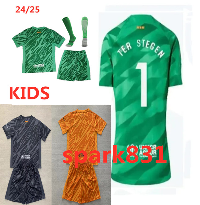 Kids Goalkeeper kit 1# TER STEGEN soccer jerseys SZCZESNY PEDRI GAVI football shirt 24/25 LAMINE YAMAL OLMO ARAUJO Football suit