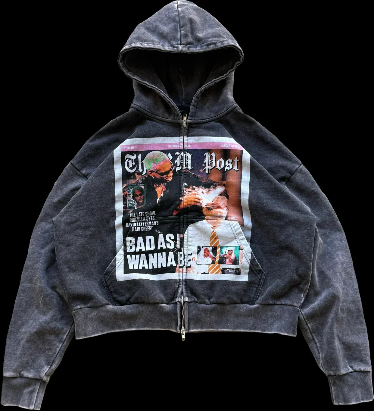 Y2K Top Gothic Punk Print Mens Street Fashion Hooded Sweatshirt Hip Hop Retro Harajuku Loose Zipper 241025