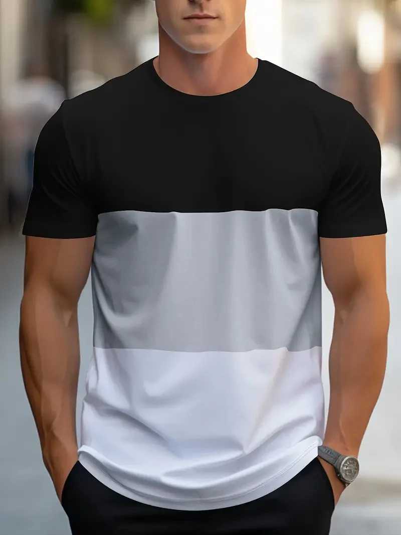 Summer new mens colorful geometric printed pattern casual loose street fitness high-quality casual mens T-shirtXJ250409