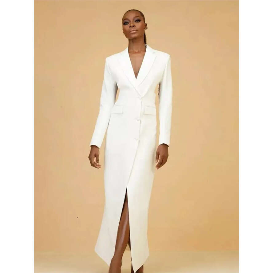 White Suits Elegant Evening Dresses For Women Front Split Long Sleeves Deep V Neck Formal Party Gowns Mother Prom Dress Special Ocn Wear Mal