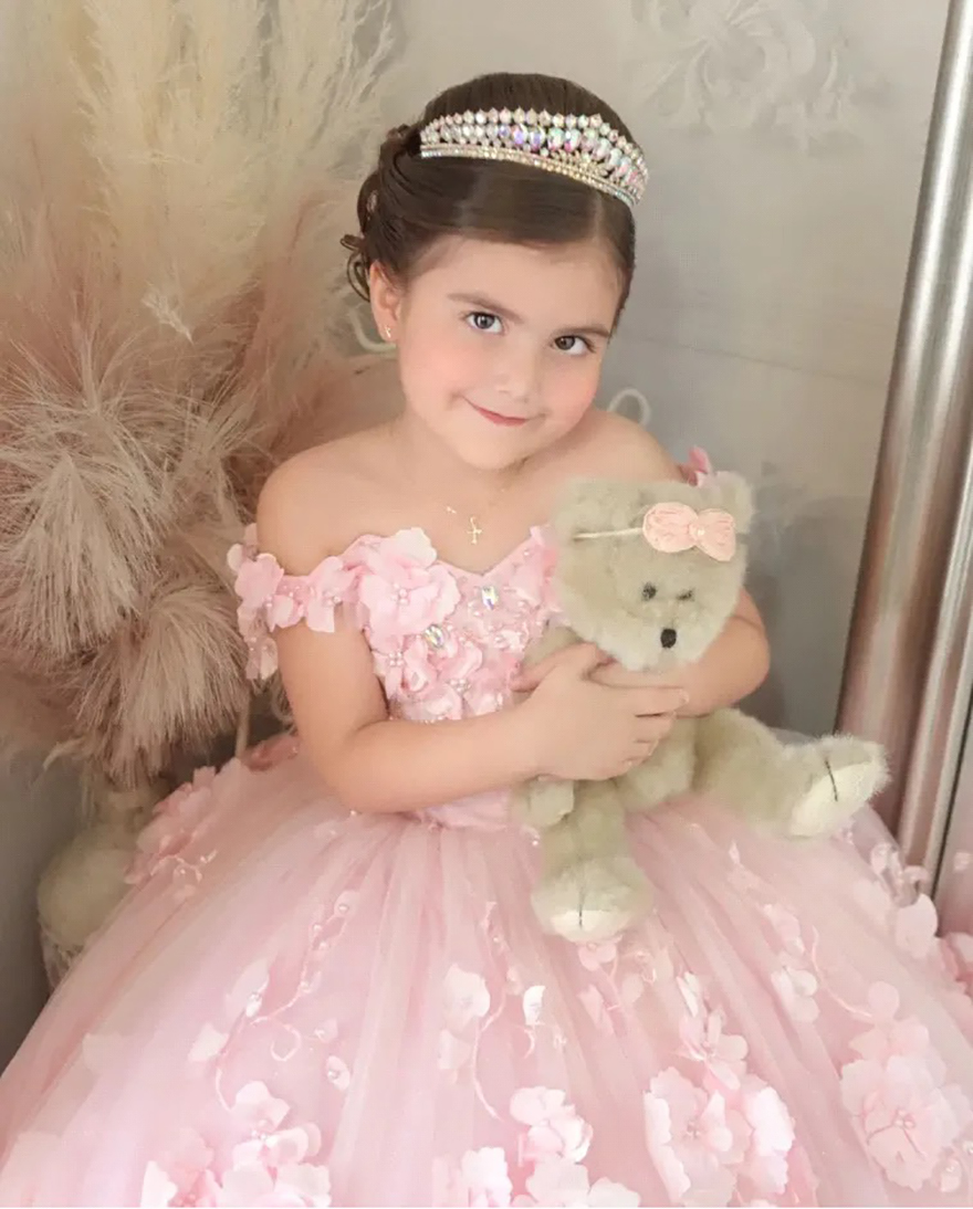 Princess Pink wer Girl Dresses Elegant Off Shoulder Lace Appliques Hand Made wers Formal Kids Birthday Party Gowns Toddler Pageant Dress