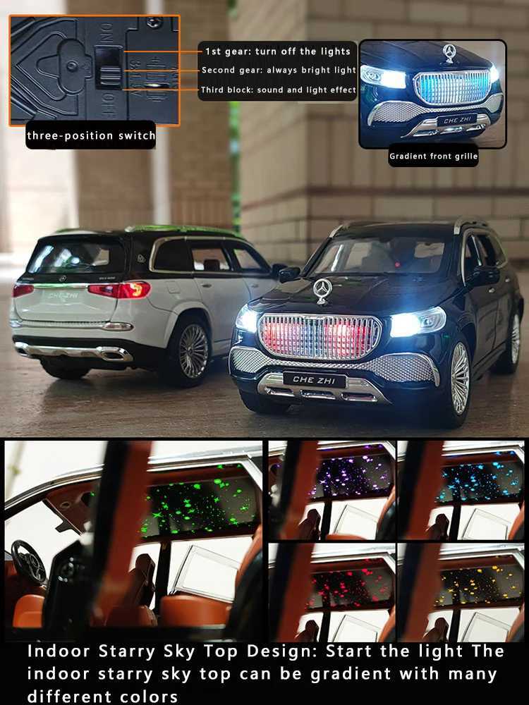High Quality 1 24 Mercedes Maybach Gls600 alloy car model sound and light pull back toy car SUV off-road vehicle boy series decorative gift T241025