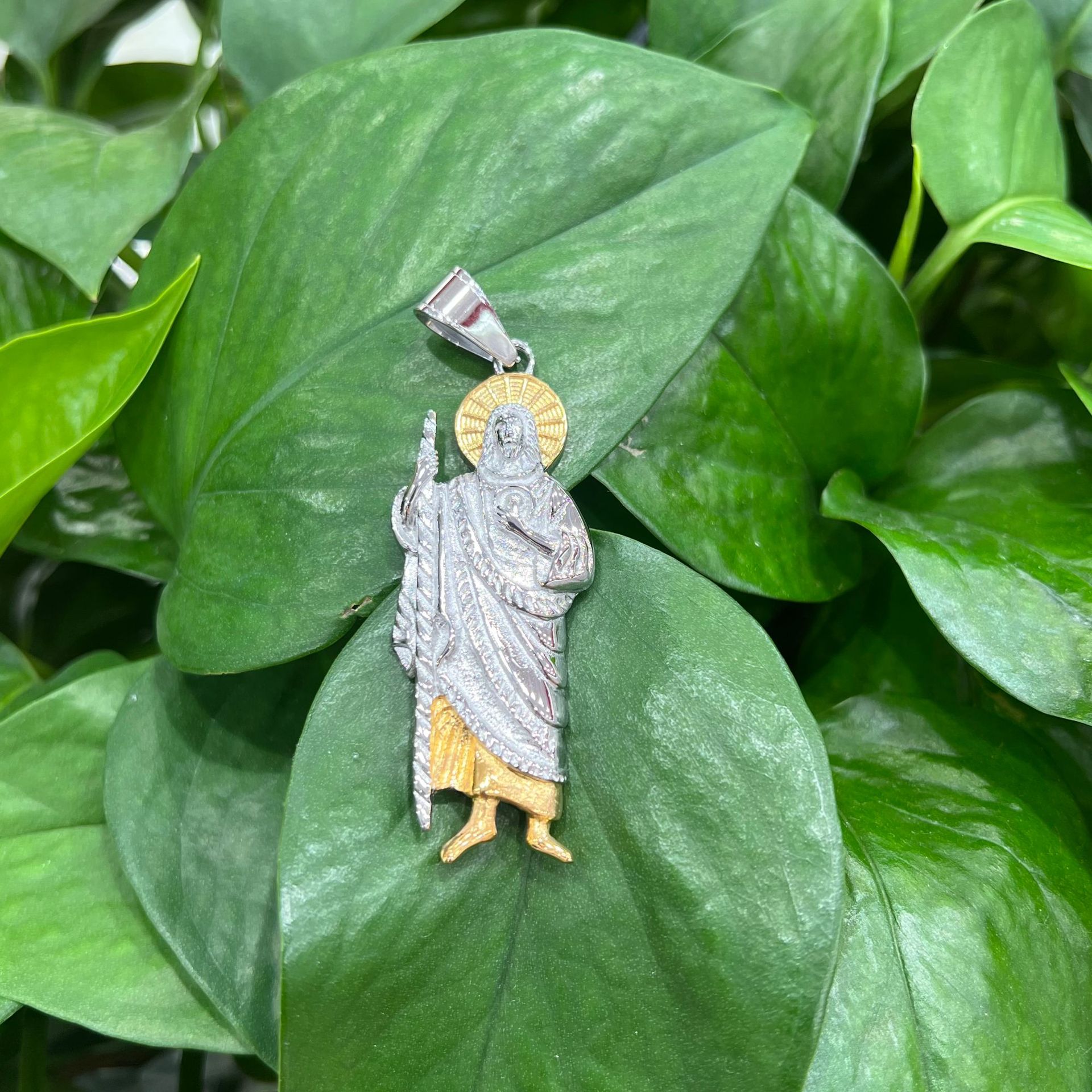 Hip Hop New St Jude Pendant Necklace Stainless Steel 18K Real Gold Plated Mens Jewelry