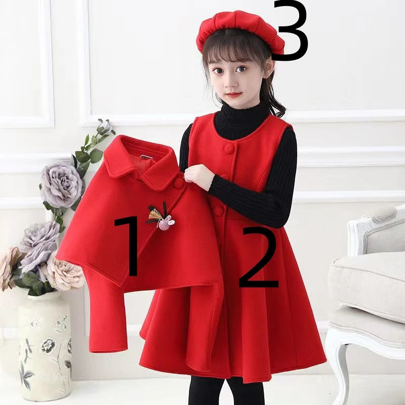 Girl Autumn Winter Dress Set Ethnic Style Little three Piece Woolen Performance korean Childrens Clothing y241025