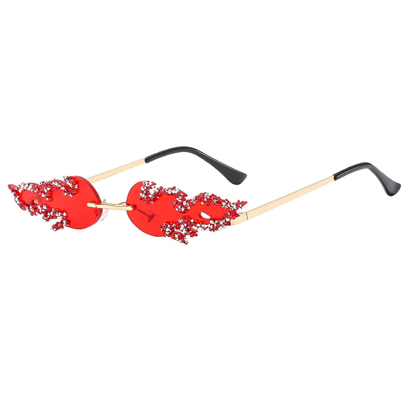 New Flame-Shaped Diamond Rimless Sunglasses Halloween Sunglasses Women's Senior Sense Sunglasses