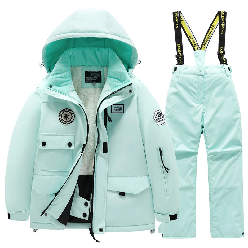 Winter childrens ski suit set separate for boys and girls single board thick warm waterproof cotton clothing equipment 241025