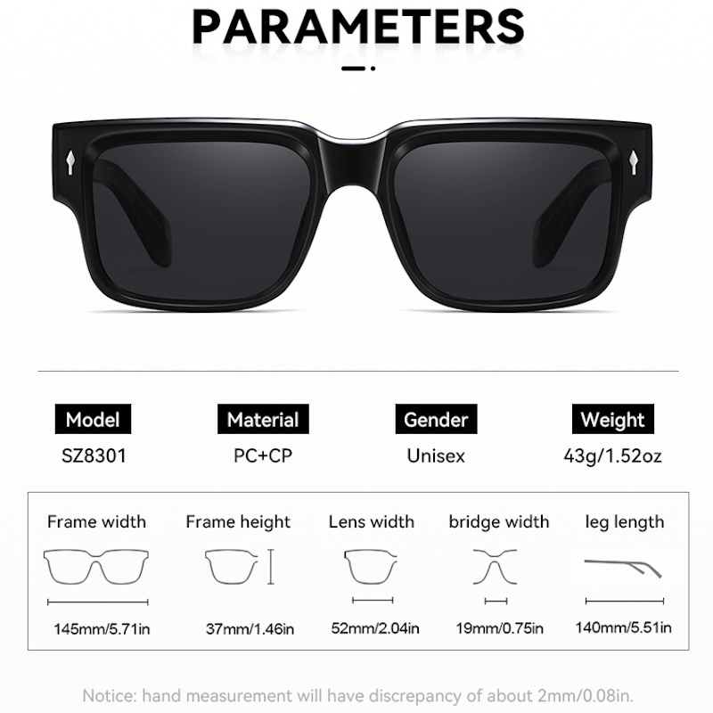 Square Polarized Sunglasses Men Luxury Sunglasses Fashion Clear Gradient Shades UV400 Women Rivets Thick Classic Sun Glasses Vintage Driving Fishing S