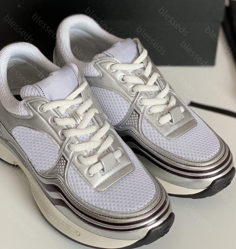 Top Brand 23C Lnterlocking Sneakers Gold Silver Shoes Lace-up Casual Shoes Classic Training Shoes Mesh Sports Shoes Designer Sports Shoes Calf Leather Casual Shoes