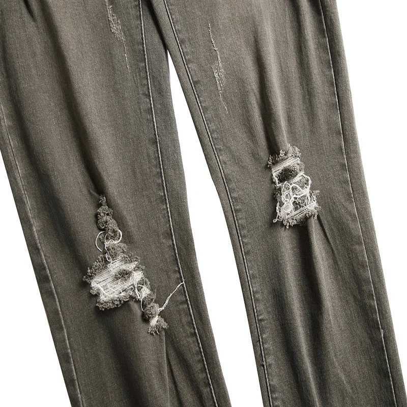 Mens open top jeans autumn ultra-thin fit Distressed Strtwear denim pants casual retro bike jeans mens hip-hop Trouser Plus size 42 X241026