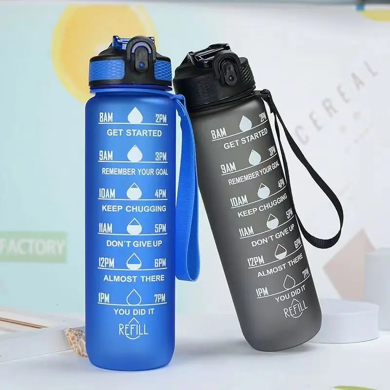 New 1L Motivational Sport Water Bottle Leakproof Bottles Drinking Outdoor Travel Gym Fiess Jugs For Kitchen Cups