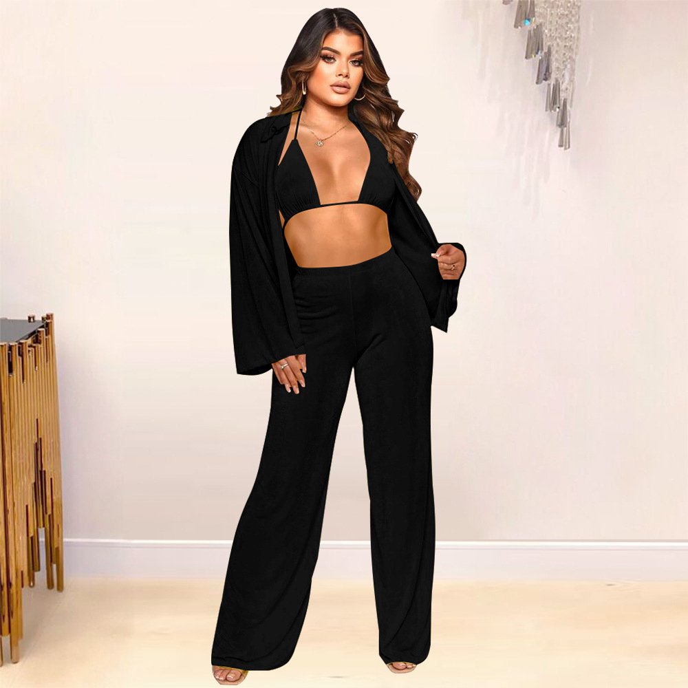 solid Elegant Plus Size Matching Sets For Women Crop Top 2023 Autumn Female Three Piece Pant Set Luxury Cloth Casual Sweatshirt 98rH#