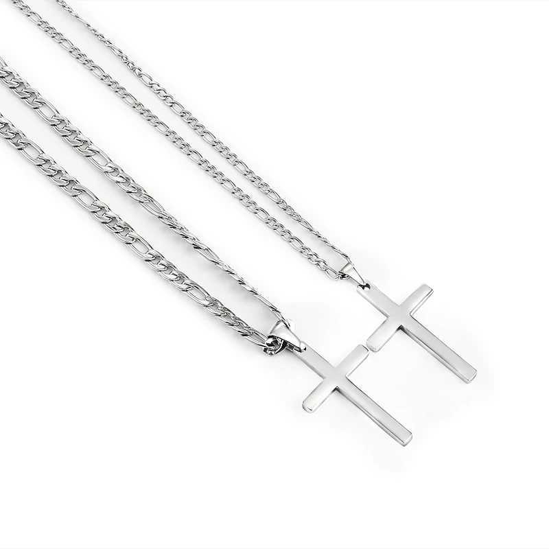 Fashion Jewelry Mens Figaro Chain Cross Pendant Necklace 316L Stainless Steel Gold and Silver Colored Waterproof Necklace Accessories Y241025