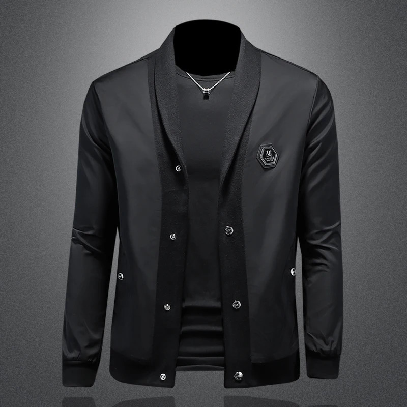 Minglu Autumn Winter Splicing Mens Jacket Solid Color Single Chest Slimming Business Casual Mens Jacket Plus Size 5XL 241024